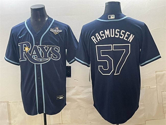 Men's Navy Tampa Bay Rays #57 Drew Rasmussen 2026 World Series Cool Base Stitched Baseball Jersey